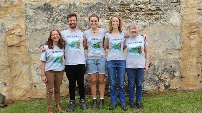 Team Snail L-R: Tara Patel (NIRC), Andrew Daly (Taronga Zoo), Lilli King (NIRC), Isabel Hyman (AMRI), Mandy Reid (AMRI). Photo: J. Quintal.